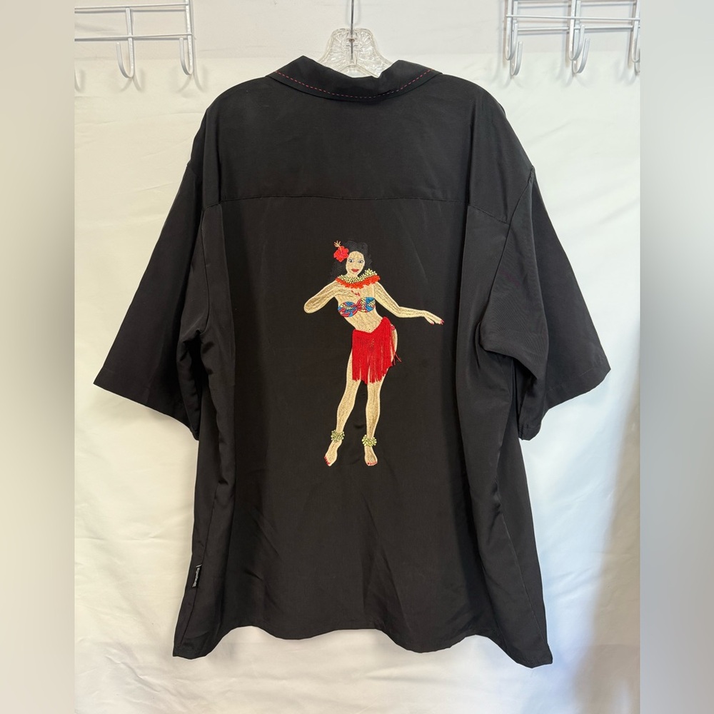 Men’s Embroidered Hula Girl Black Shirt XXL